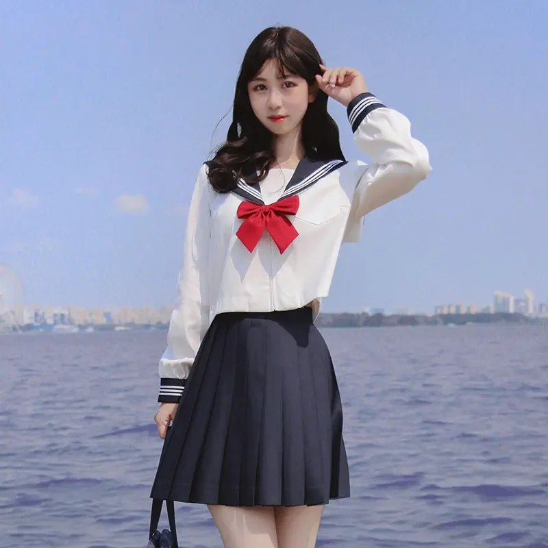 Uniforme scolaire japonais blanc marine Seifuku, uniforme d'écolière marin imbibé d'uniformes de lycée pour filles, costume pour femmes, jupe JK sexy