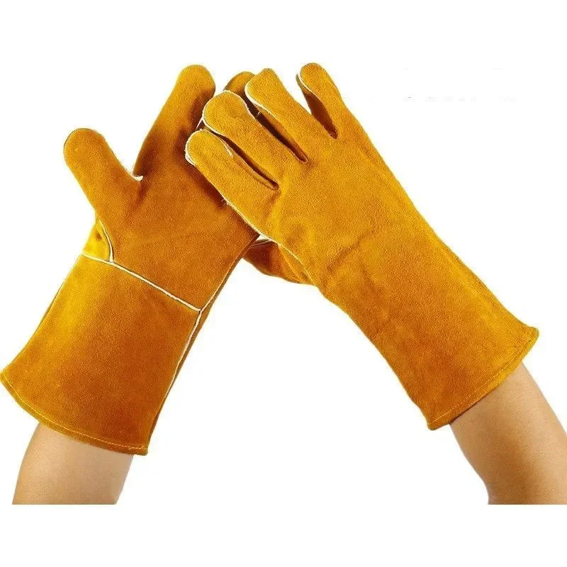 Leather Welding Gloves-Heat/Fire Resistant for Welder/Oven/Fireplace/Animal Handling/BBQ/ Pets Grasping Biting Protective