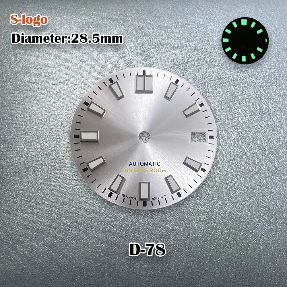 New 28.5mm NH35 Dial SUB MOD Dial S Logo Sunray Dial Fit NH35/NH36 Movement Green Luminous 3/3.8/4.2 O\'clock Watch Accessories