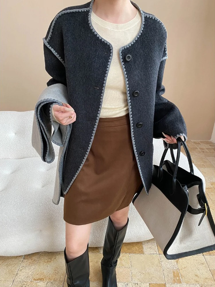 FANAN Office Lady Thick Warm 100% Wool Coats For Women Single Breasted Temperament Jackets Scarf Collar Outwear Winter New
