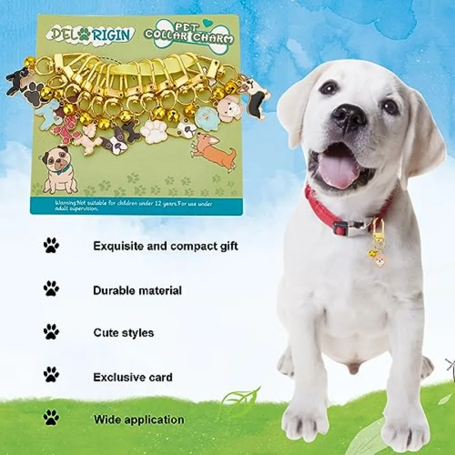 12pcs Pets Collar Pendants for Cat Dog Paw Bone Emel Pet Small Bells with Swivel Clasps Colorful Clipon Charms for Cat Dog DIY