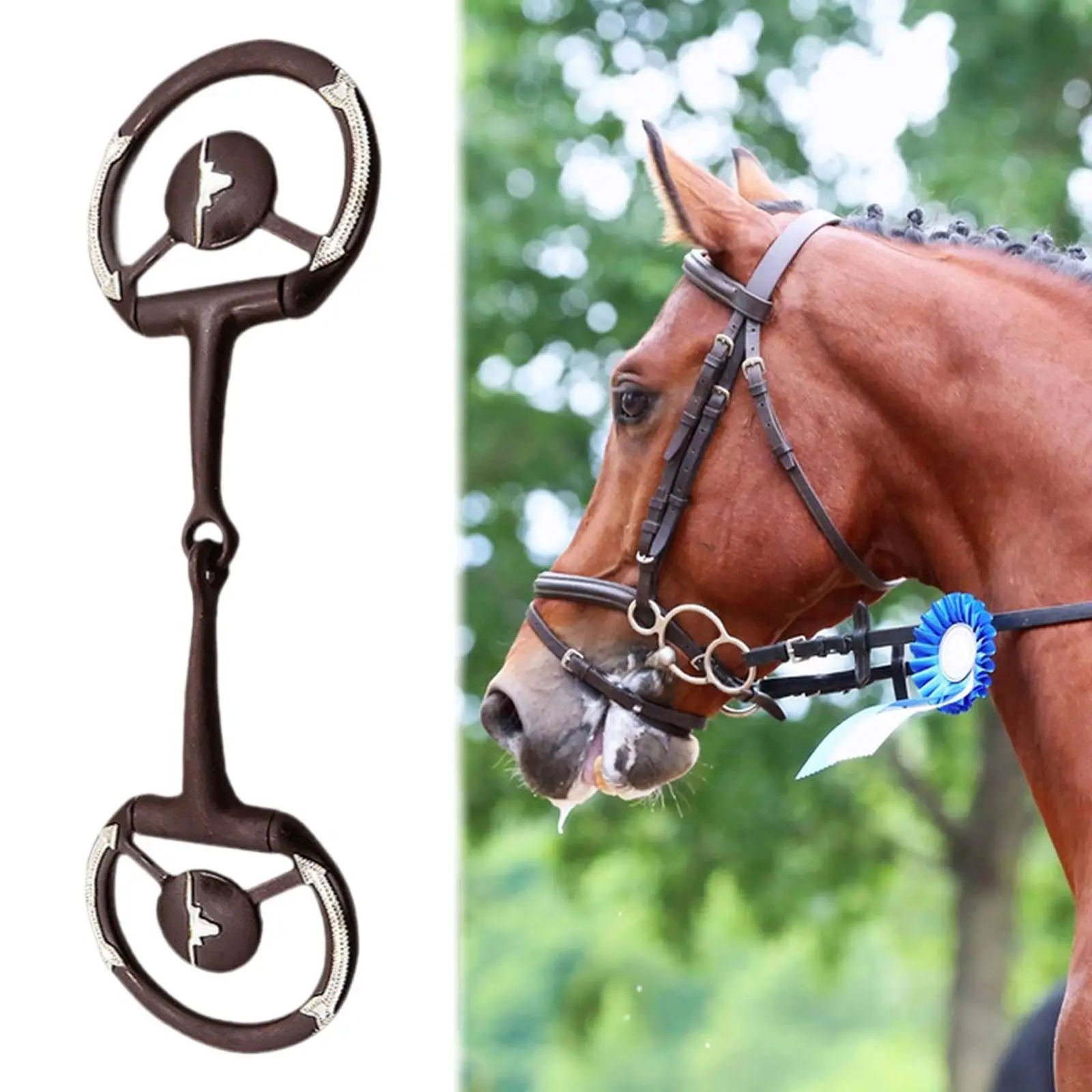 Horse Snaffle Bit Durable Iron with Copper Wire Cheek Piece Vintage Style Equestrian Gear for Daily Riding