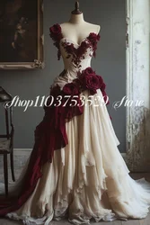 Romantic Rose Appliques Victorian Prom Dress Red White Corset Lace Pleated Opera Long Customized ballkleider