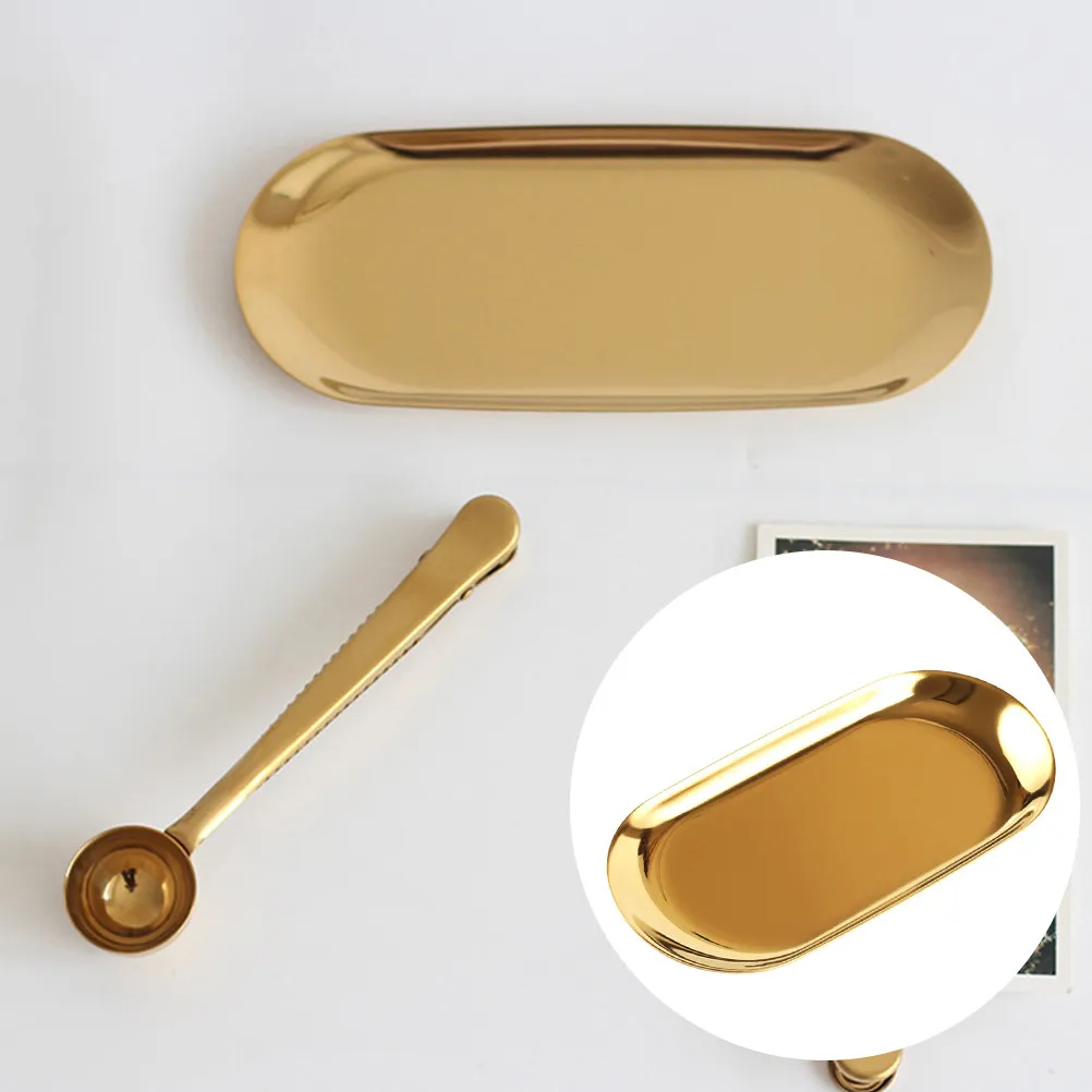 

2Pcs Stainless Steel Oval Jewelry Tray Creative Jewelry Organizer Decorative Storage Holder for Rings Necklaces Bracelets