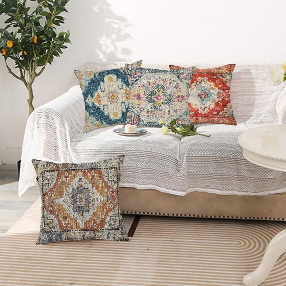 Retro Pillowcase with Zipper High-quality Fabric Pillowcase Boho Style Zipper Throw Pillow Cover for Couch Sofa Bed Decoration