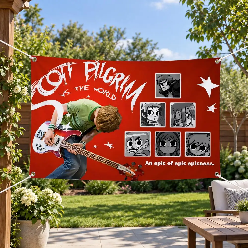 S-Scott Pilgrim vs the World Flags Aesthetic Wall Tapestry Printed Wall Hanging Living Room Party Outdoor Decor