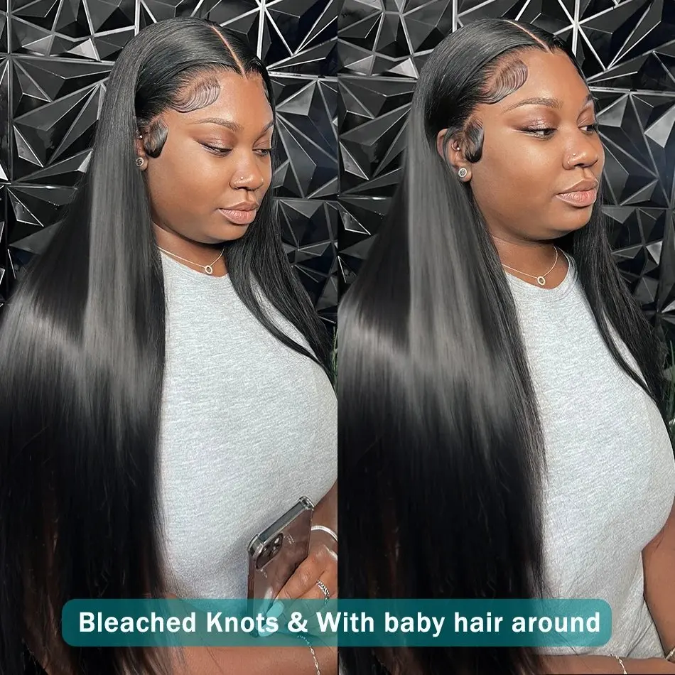 Natural Black 24 40 Inch 13X4 HD Lace Forehead Wig Human Hair 13x4 Straight 180 Density Women Pre-Plucked Closure Human Hair