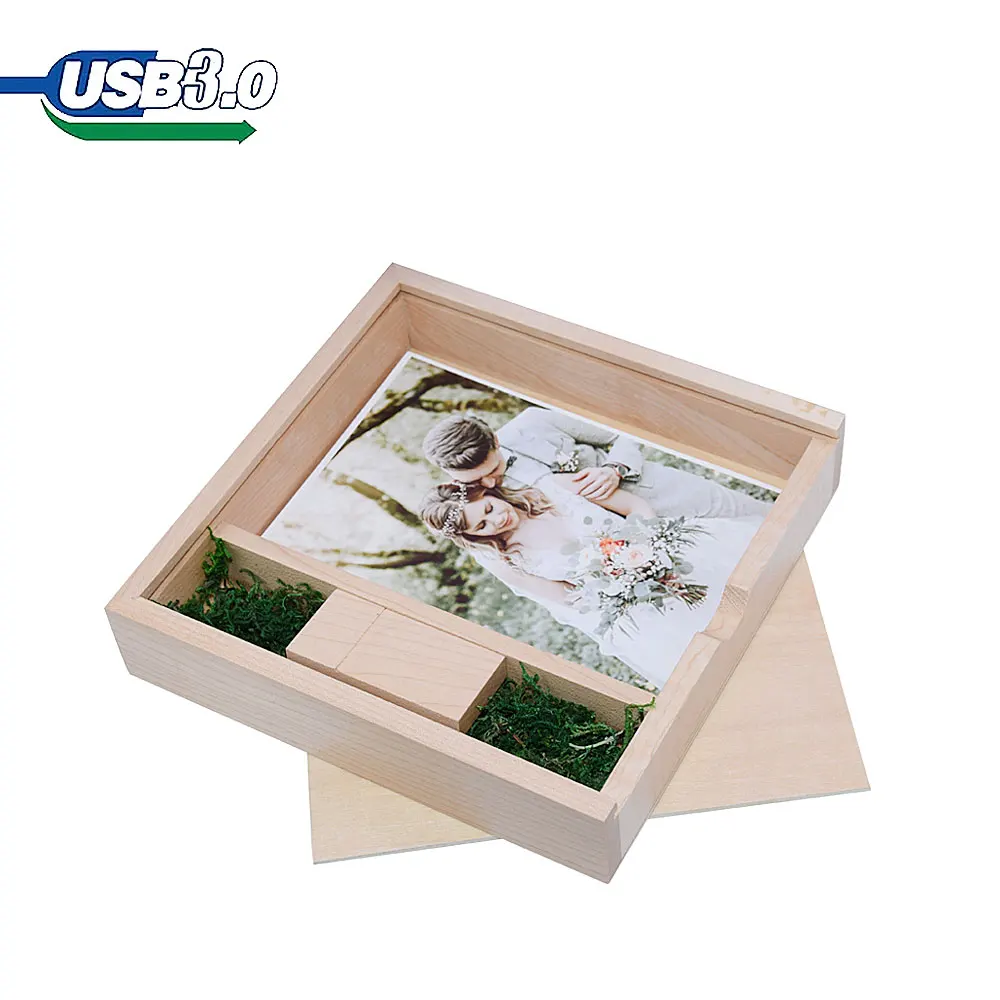 USB-Stick USB 3,0 Ahorn/Walnuss Fotoalbum Holzkiste USB-Flash-Laufwerke 8GB/128GB Fotografie Stick 170*170*35mm