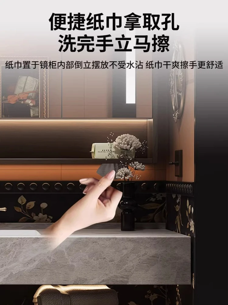 

Тумба для ванной комнаты из французского дуба в средневековом стиле с бесшовной интегрированной раковиной-умывальником