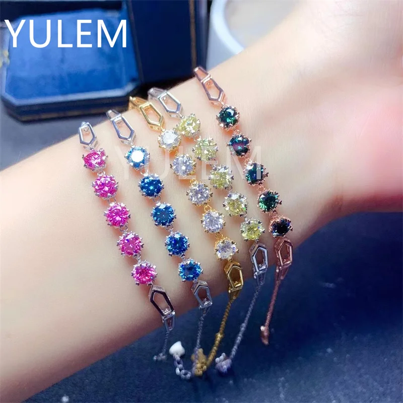 

0.5CT Pink/blue/white/yellow/green Moissanite Ladies Ring High Plate Design for Women Fine Engagement Wedding Bracelet