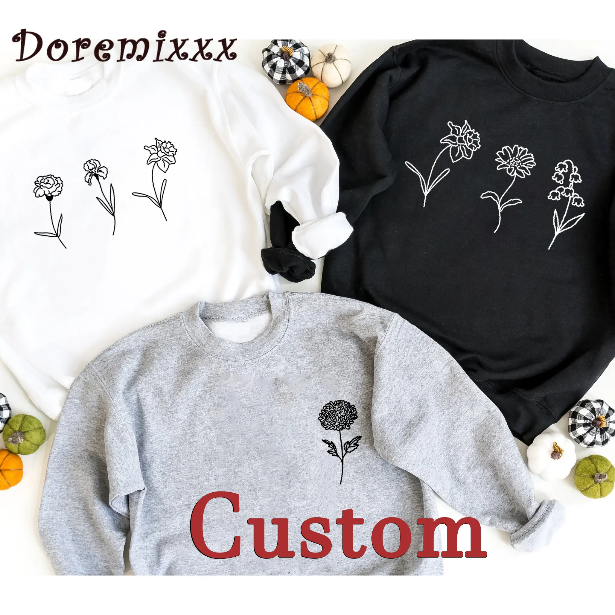 

Custom Birth Month Birth Flowers Sweatshirts Mother's Day Vintage Women Clothing Crewneck Pullover Oversized Hoodie Moletom