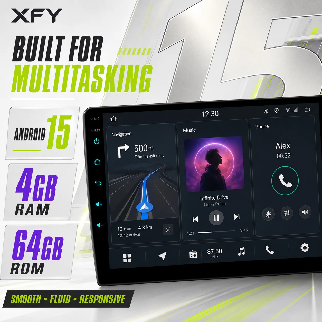 XFY Android 15 4GB+64GB CarPlay Car Stereo Wireless & Wired Android Auto Black 7/9/10 Inch 720x1280 IPS Universal Head Unit NEW