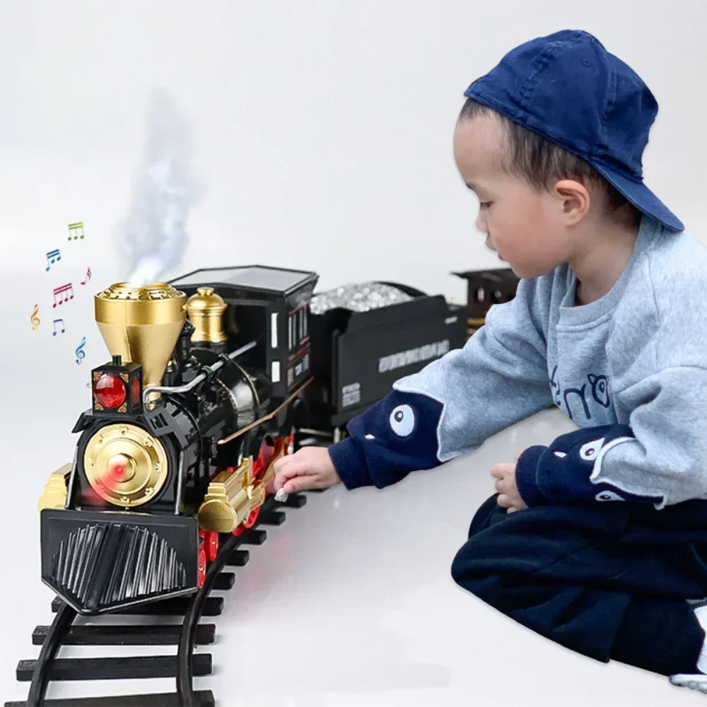 Classical Simulation Retro Steam Remote Control Electric Stepless Speed Small Train Tracks Smoking Lights Children's Toys Gift