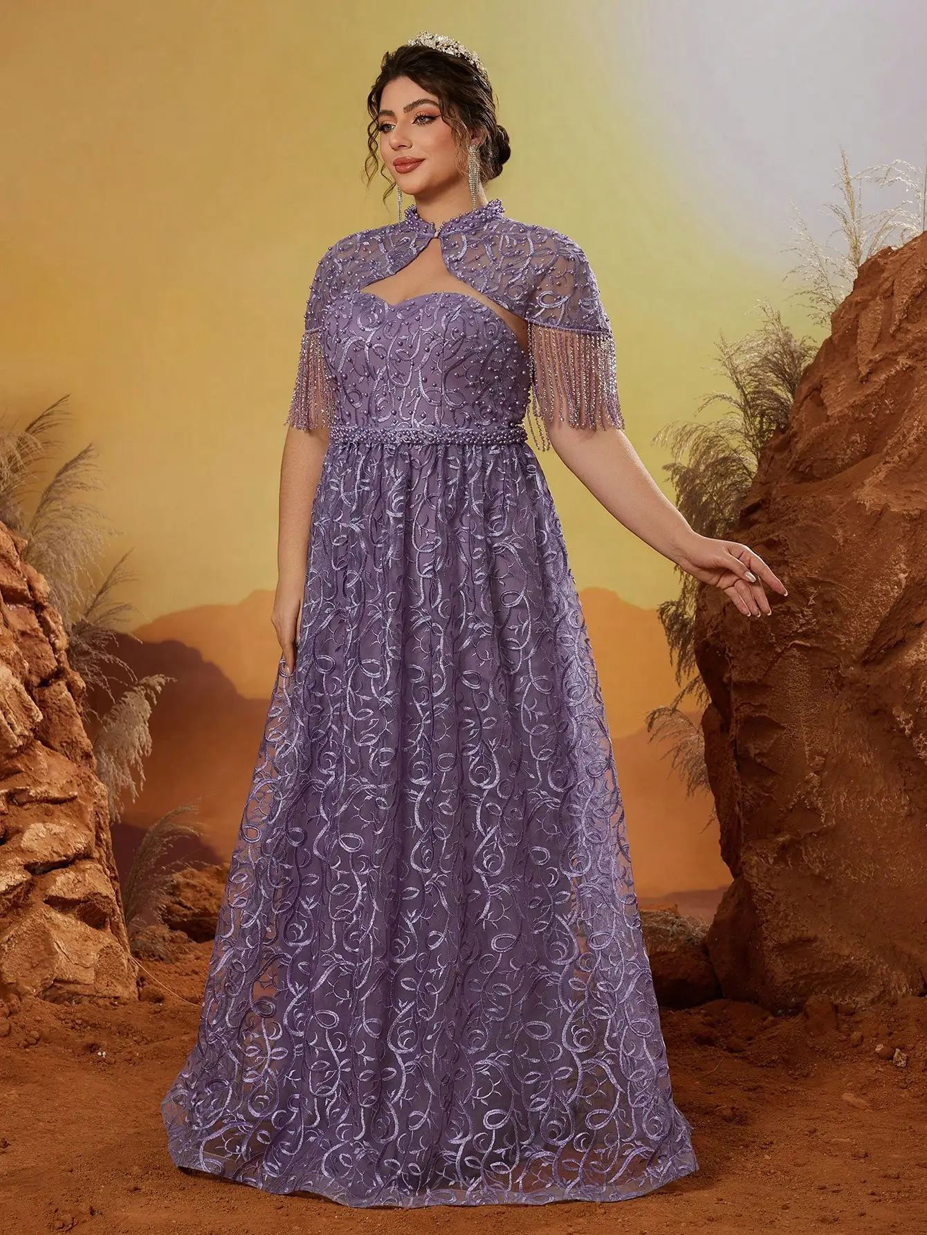 Conjunto de dos piezas de encaje bordado sin mangas Anpokt con adornos de diamantes de imitación y adornos de bolas abullonadas, adecuado para eveni