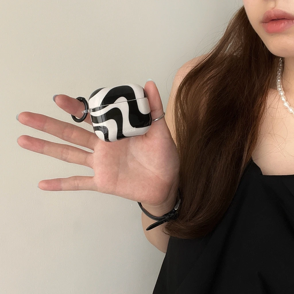 Ins Black White Curves Hooks Shockproof Protective Case Cover for AirPods 1 or 2 3  4 AirPods Pro 2 Pro 3