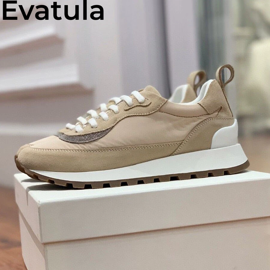 2024 Autumn Suede Leather Lace Up Casual Sneakers Women Thick Sole Flat Shoes Femme Comfort Walking Trainers Shoes Zapatos Mujer