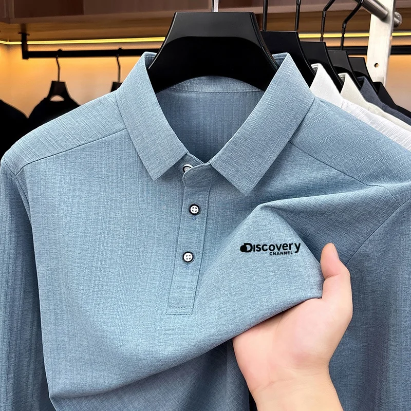 Designer-Marken-Poloshirt für Herren mit Original-Print, Herbst-Neuheit, einfarbig, langärmelig, mit Kragen, Business-Casual-Herrenbekleidung – Detail 6