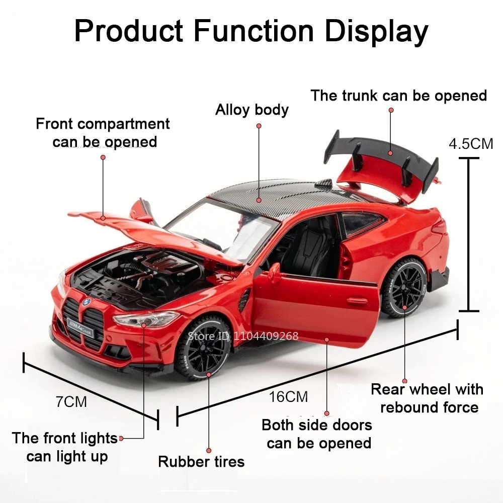1:32 Scale M4 X5 Sports Car Model Toy Doors Opened Sound Light Metal Diecast Miniature Vehicle Models Kids Educational Toys