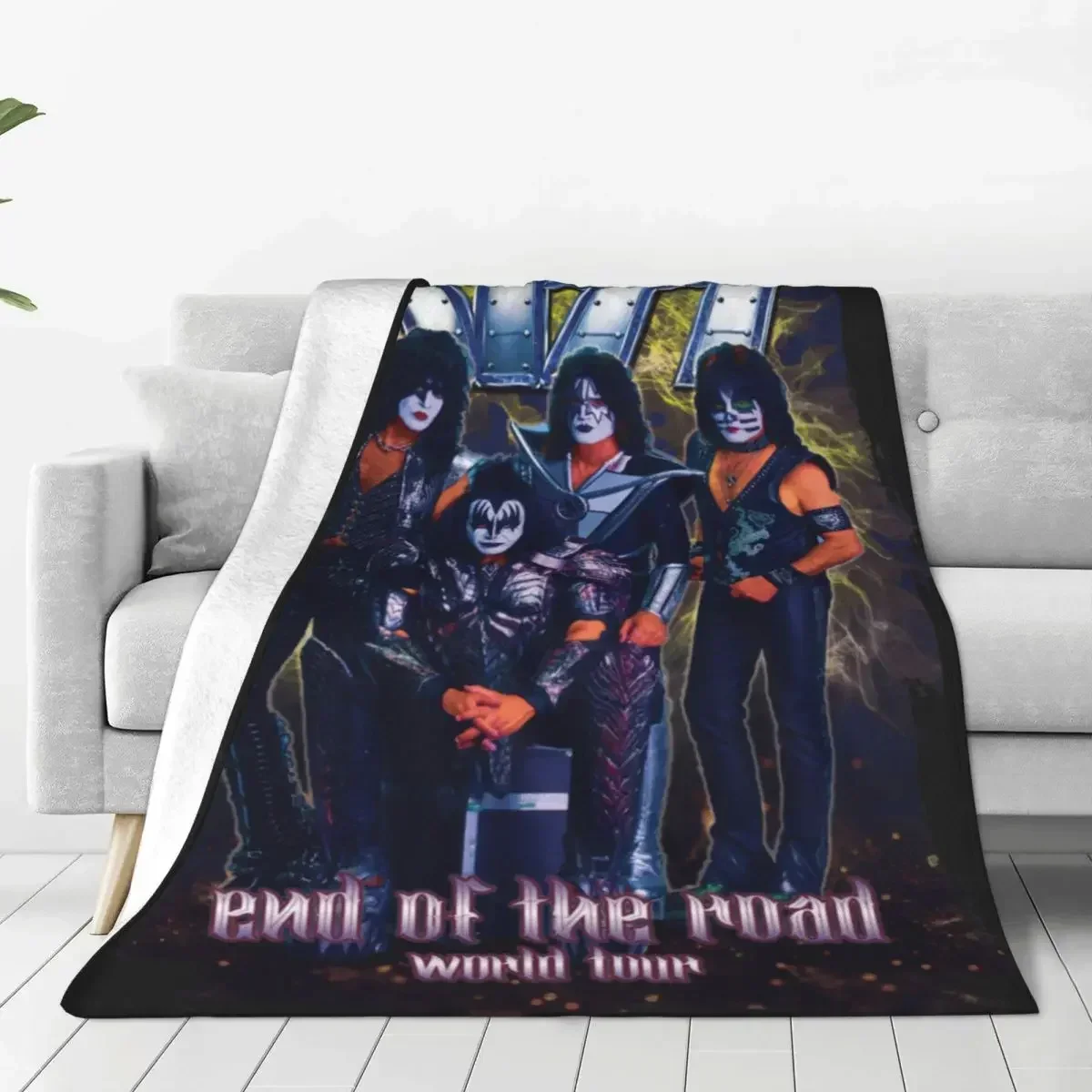 

Kiss Rock Music Band Blanket Tour Concert Travelling Flannel Throw Blanket Warm Soft Couch Chair Custom Bedspread Gift Idea