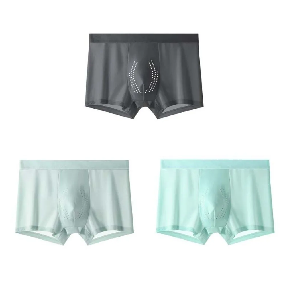 

3Pcs Thin Ice Silk Boxer Briefs Solid Color Large Size Ice Silk Boxer Underpants Seamless Mid Waist Underwear for Men Boys