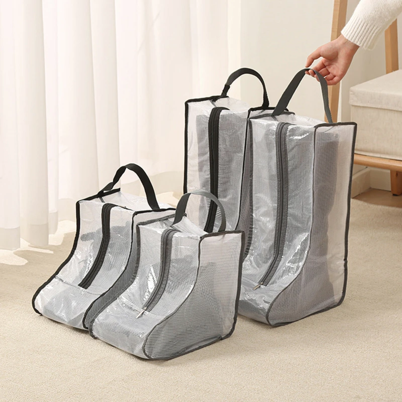 Shoes Dust Cover PVC Mesh Transparent Shoe and Boot Storage Bag with Zipper Portable Travel Anti-dust Organizer Protector Bags