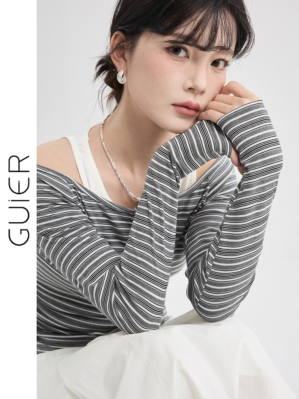 

Casual Stripe Long Sve Women's Tank Top And T-irt Set Slim Fit Spring Faion Ensemble Two-Piece Set Comfortable Leisure