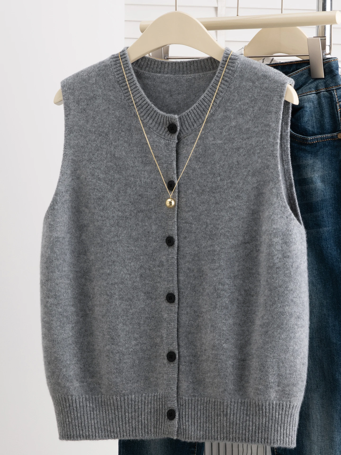 

00% Pure Wool Knitted Vest Women's round Ne Svel Loose Slimming Sweater oulder Pad Top Soft Comfortable Warmth