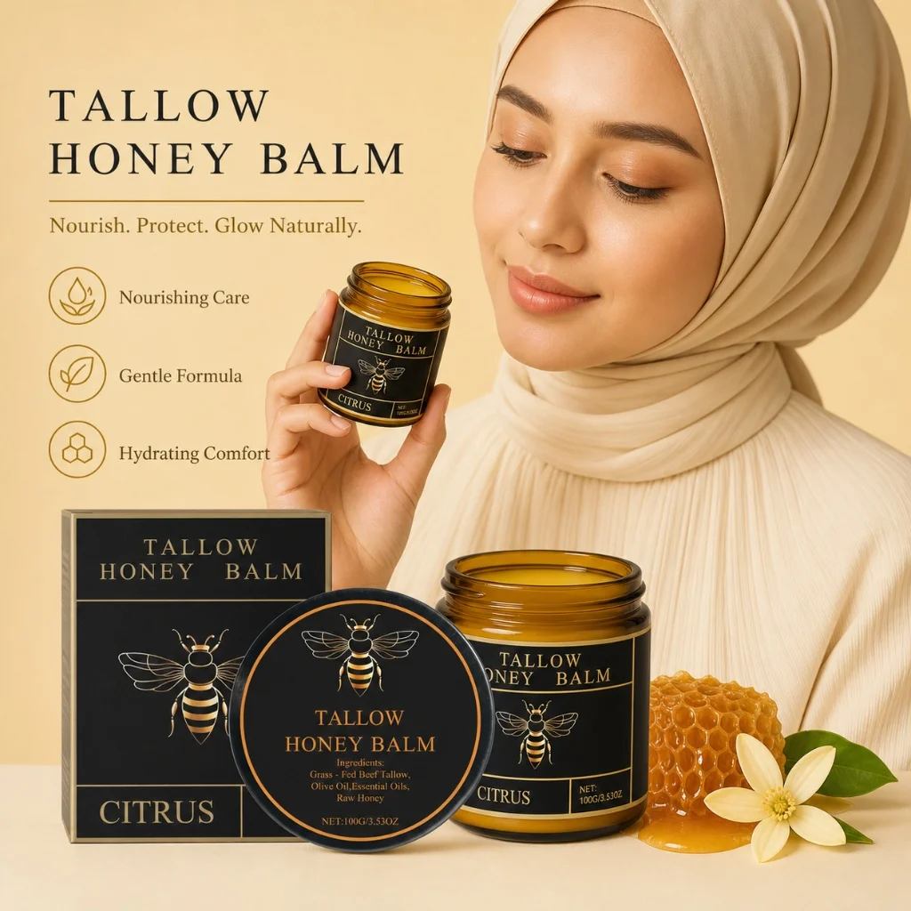 Grass‑Fed Tallow Honey Balm Orange Peel Extract,Natural Citrus Multi‑Purpose Balm Moisturizer Repair Dry Rough Face & Body Skin