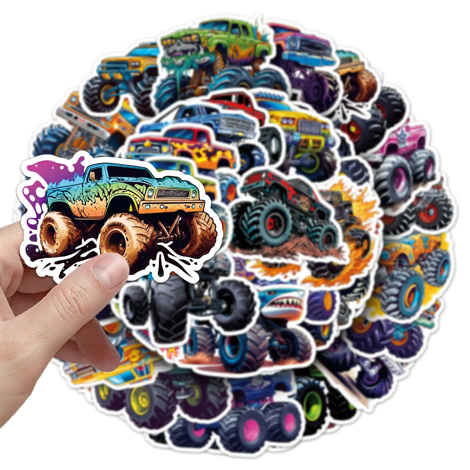 

50PCS Monster Truck Graffiti Sticker Cartoon Personality Cool DIY Scooter Diary Motorcycle Phone Case Waterproof Decal Toys