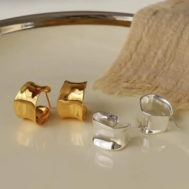 Korean Concave Irregular Geometric Stud Earrings Circle Versatile Earrings Women's Light Luxury Niche Simple Premium Earrings