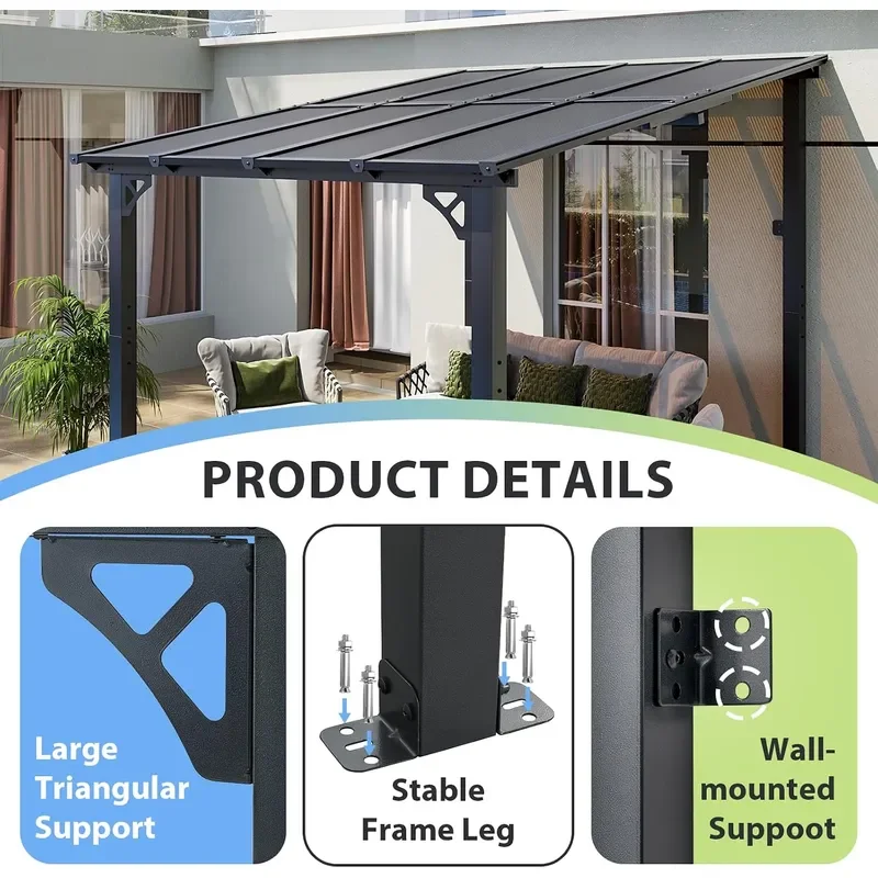 Gazebo with Aluminum Frame Polycarbonate Panel 8x10 Black