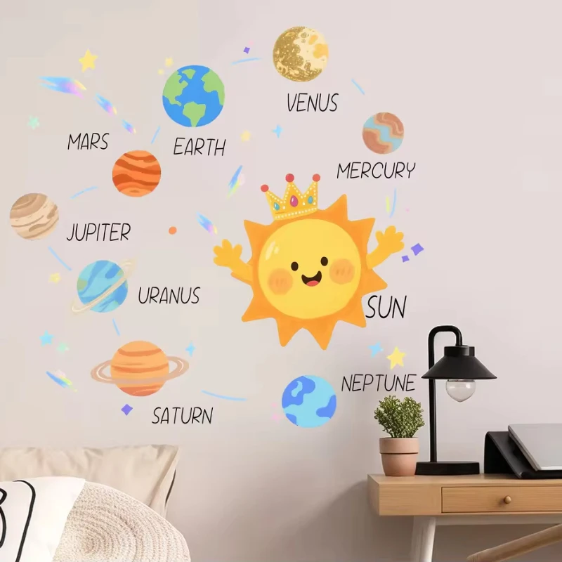 New Eight Planets in the Solar System Room Beautification Decoration Wall Color Stickers Self Adhesive Painting Goodnight Sleep