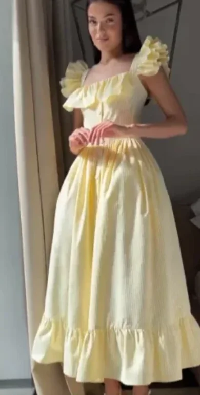 

Французское ретро-платье миди в полоску с рюшами, без рукавов, многоярусное, женское, струящееся, пляжное, шикарное, стильное летнее платье для женщин