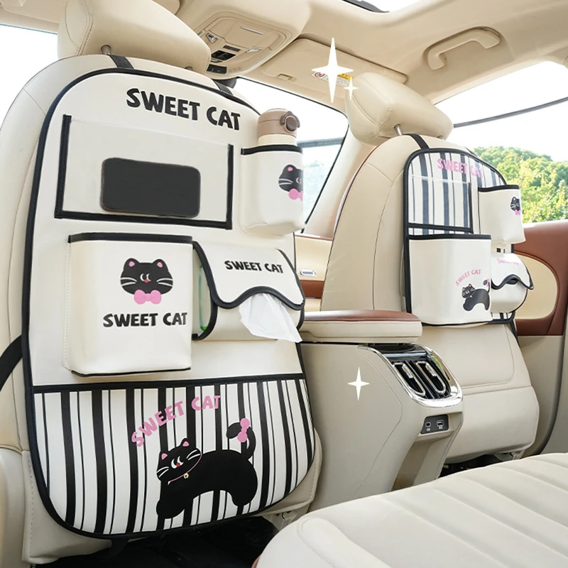 

Cartoon Cat Themed Car Chair Back & Seat Storage Bag-Cute Multifunctional Hanging Storage Box for Vehicle Interior Organization
