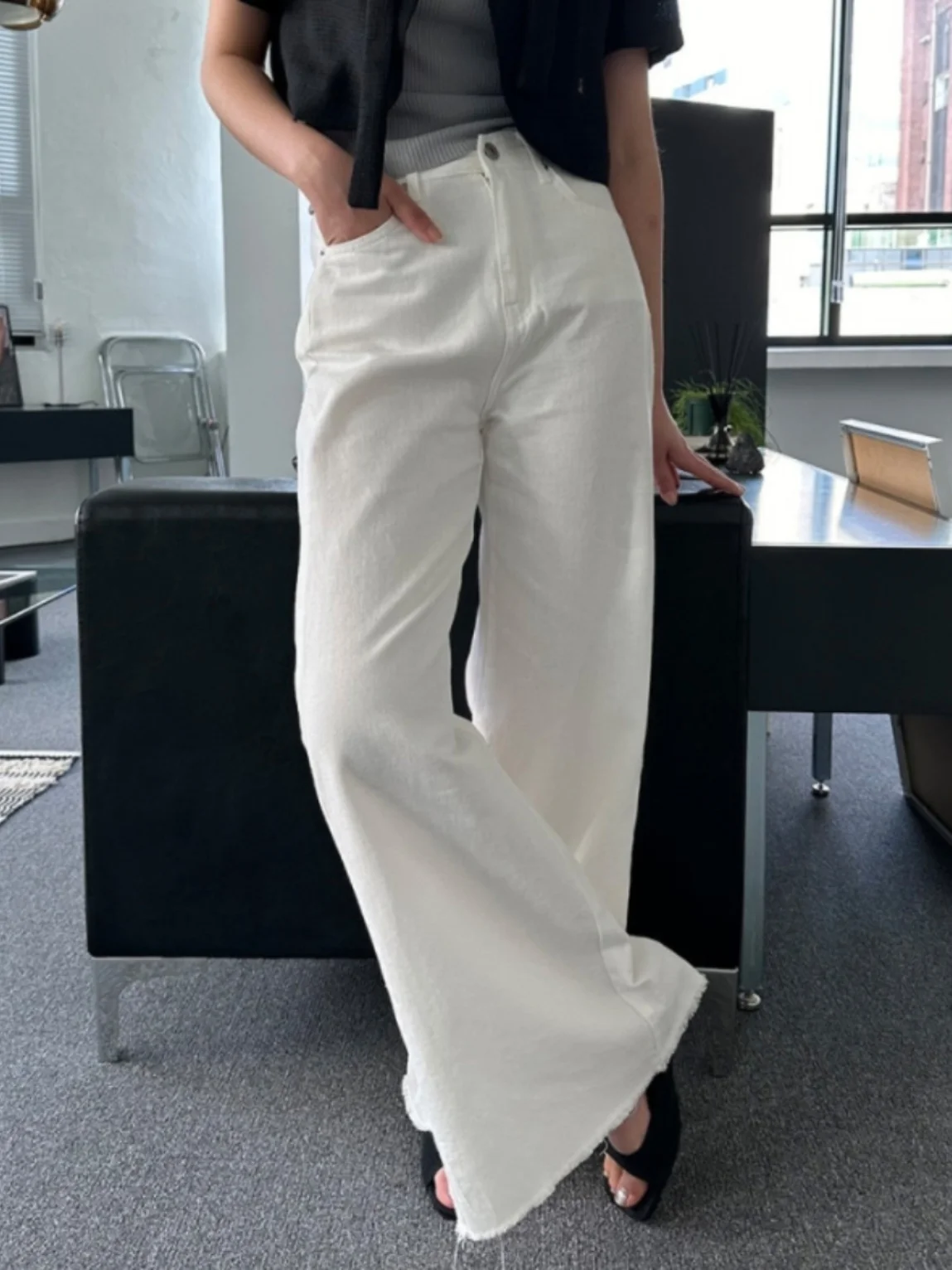 Retro Hohe Taille Breite Bein Jeans frauen Lose Abnehmen Spleißen Micro Ausgestelltes Lange Hosen Trendy Denim Hosen Herbst Saison