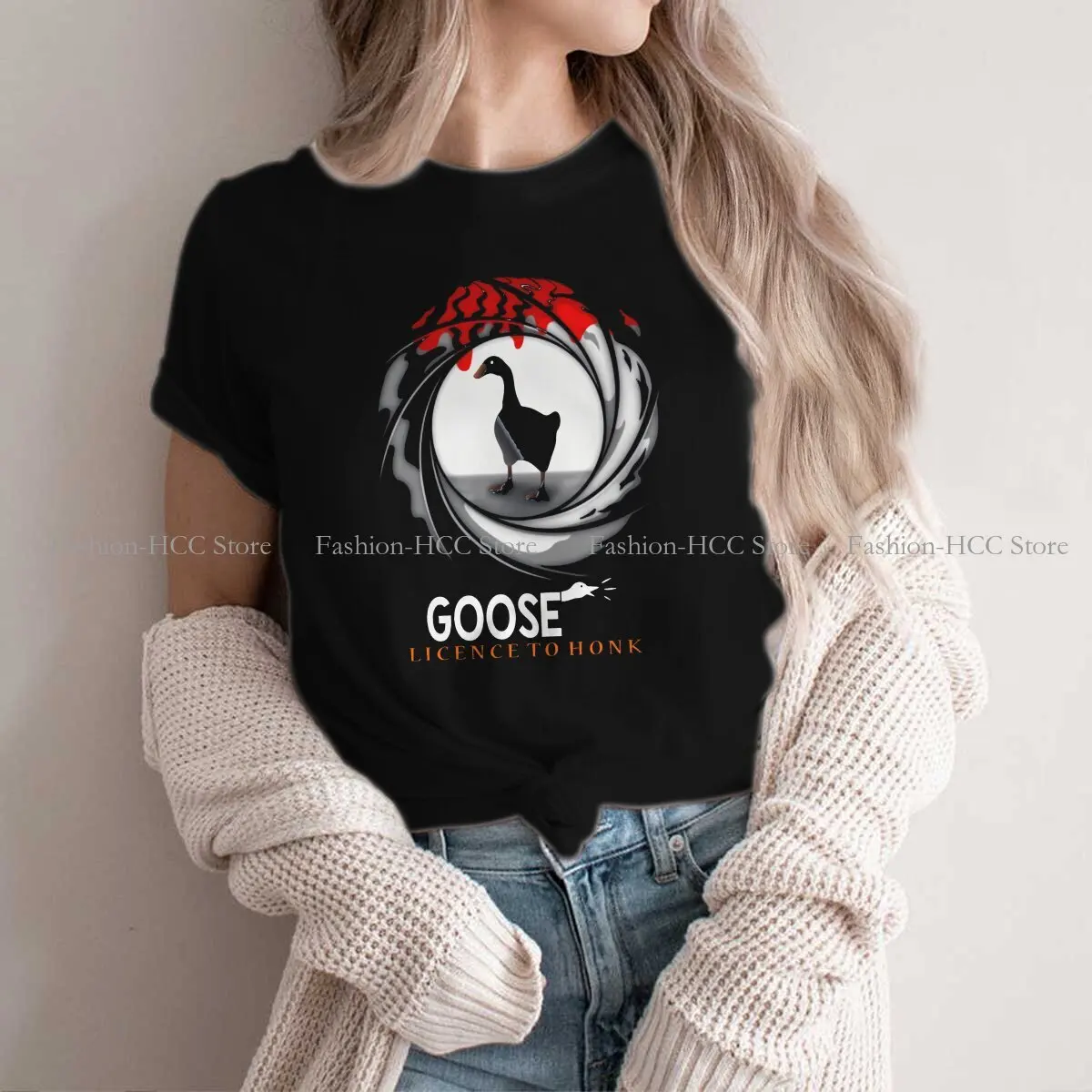 

Untitled Goose Game Polyester TShirts Llicence To Honk White Print Women's T Shirt New Trend Clothing