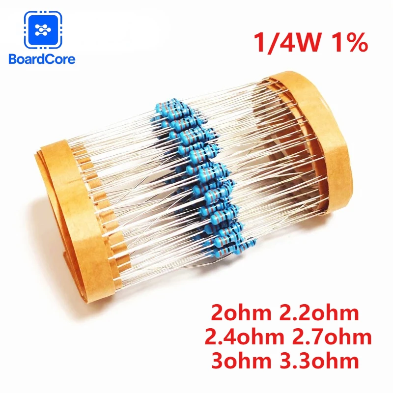 100/120PCS 1/4W 1% Metal Film Resistor Kit 2-3.3Ω 2/2.2/2.4/2.7/3/3.3ohm 6 Types Airbag Repair Resistor for Car Airbag Repair