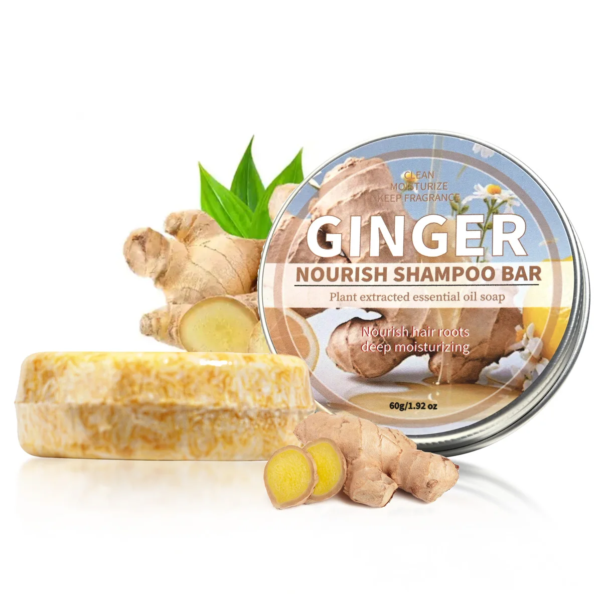 Jabón de jengibre y miel de 60g, hierba orgánica, venta al por mayor, jabón hecho a mano, tratamiento del cabello, barra de champú, venta al por mayor, caspa de extracción de plantas