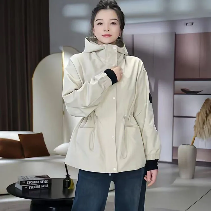 2026년 신상 후드 재킷 여성 캐주얼 윈드브레이커 조커 스타일 코트 봄 가을 여성 루즈 슬림 웨이스트 아우터웨어 여성 상의