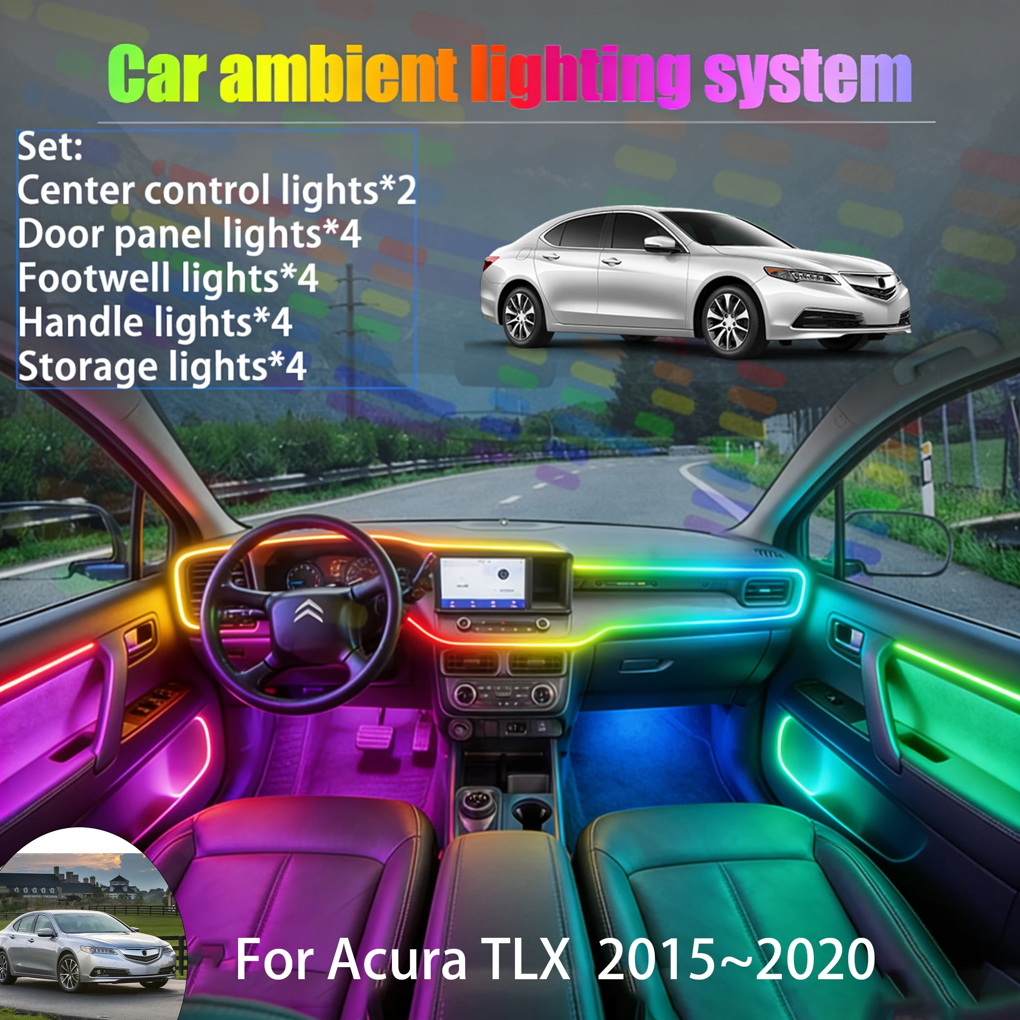 

Для Acura TLX 2015~2020 UB1 2 3 4 MK1 2/18: Комплект светодиодной подсветки салона и багажника (18 в 1) с USB RGB и функцией Streamer