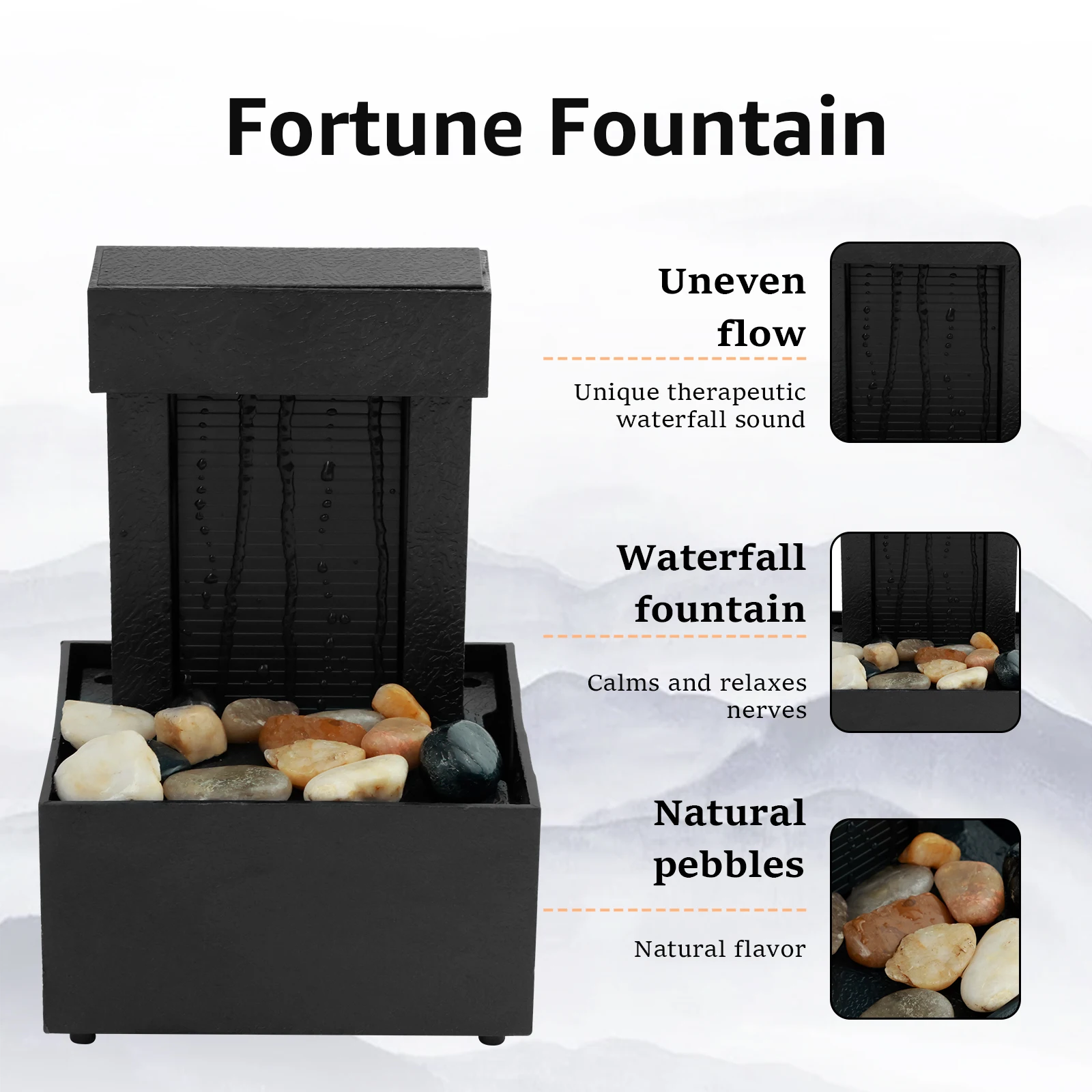 Desktop fountain fortune feng shui office desktop decorations with lights creative flowing water sound relaxing home ornaments