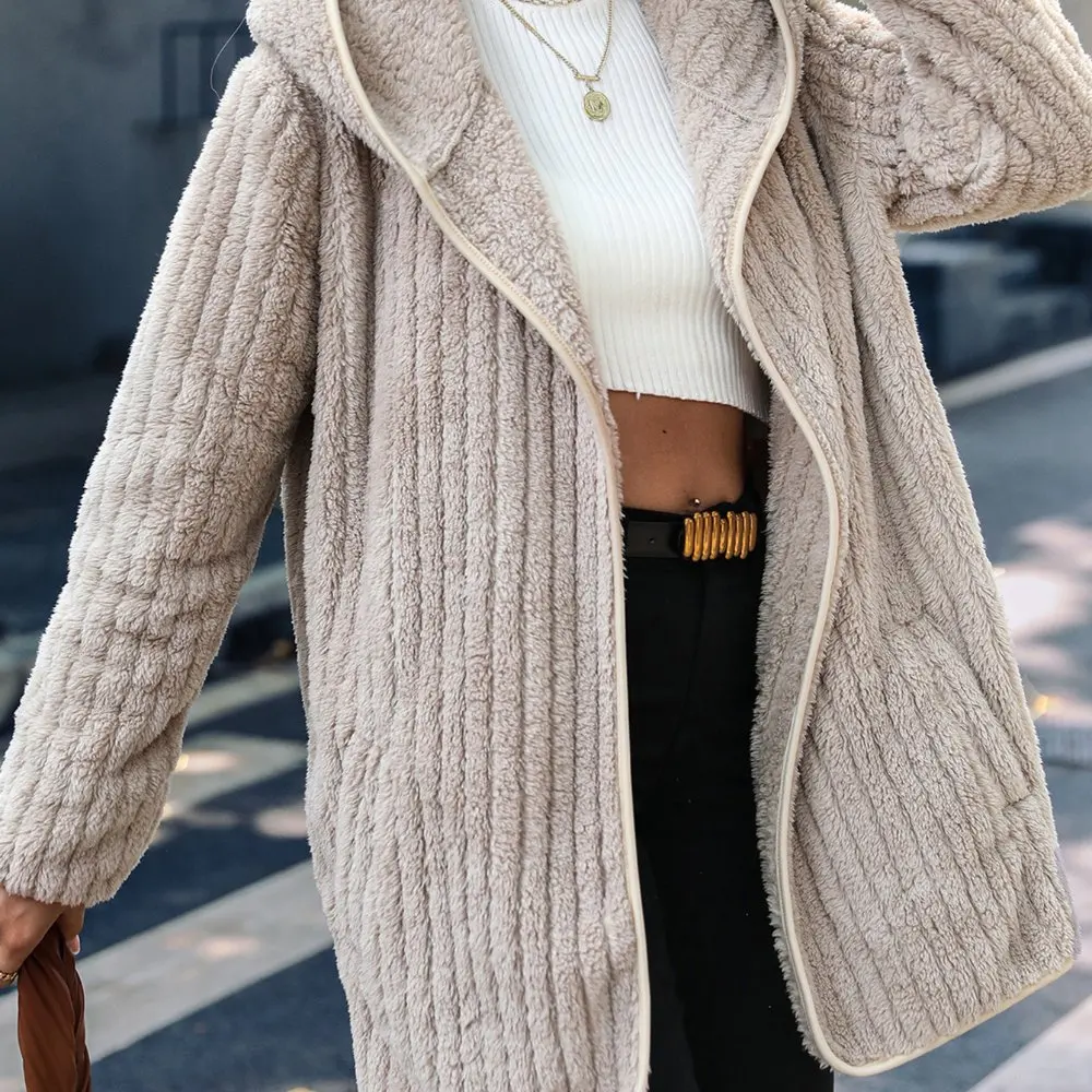 

Women's Velvet Hooded Cardigan Jacket Double-Sided Plush Loose Fit with Buckle European And American Style Autumn Winter New