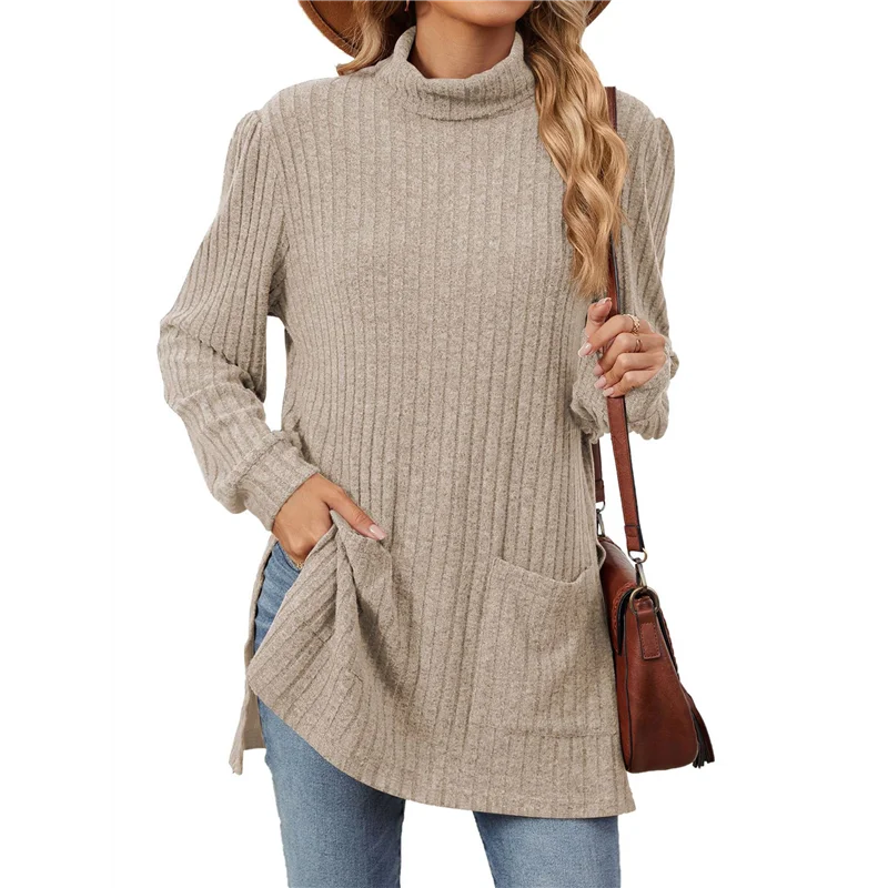 

AOAO-Long Sleeve Shirts For Women High Neck Casual Tunic Tops