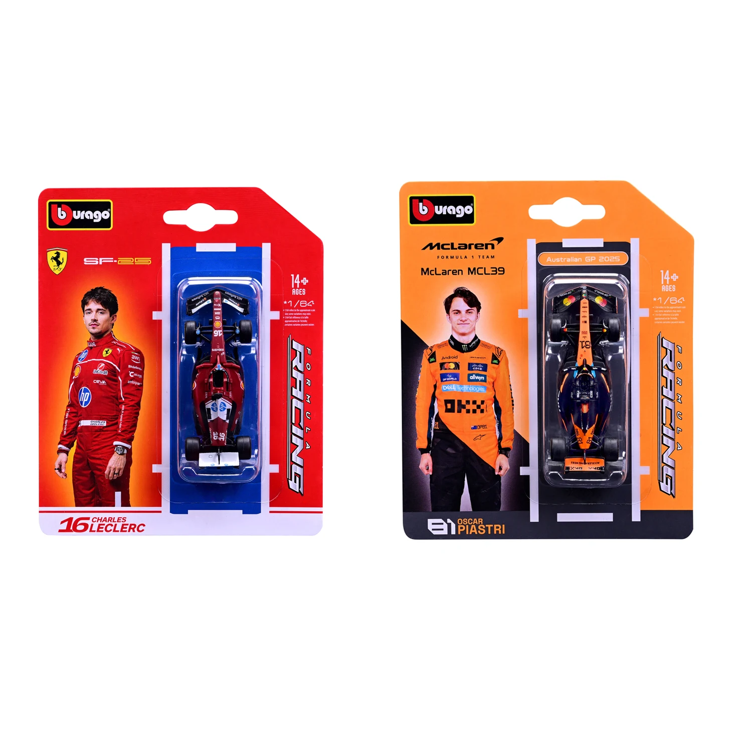 

Bburago 1:64 Модель гоночного автомобиля F1 2025 года из сплава, Ferrari SF25 №16, MCL39 # Модель гоночного автомобиля McLaren Formula 81, литая под давлением