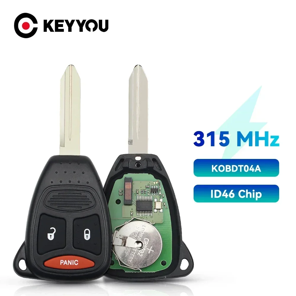 KEYYOU Remote Car Key 315Mhz KOBDT04A For Dodge Caliber Dakota Durango Magnum Nitro Ram 1500 2500 3500 Fob 2+1 3 Buttons