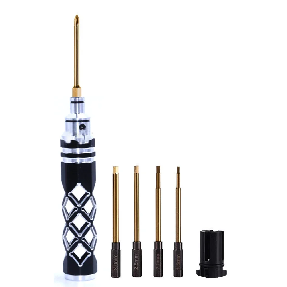 

1set 5-in-1 Hex Cross Screwdriver Set 1.5/2.0/2.5/3.0mm Titanium Blade Model Airplane Tool For RC Tools Model Building Repairs