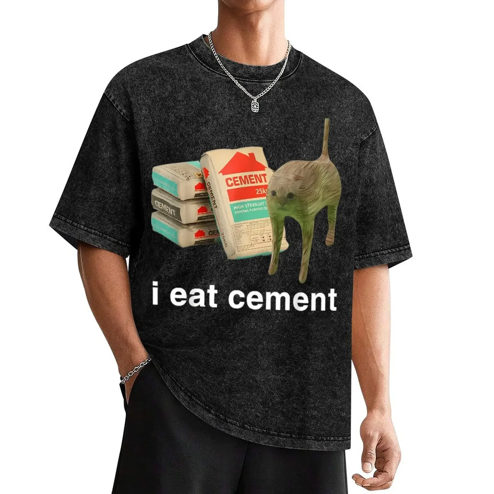 

I Eat Cement Cursed Cat Funny Oddly Specific Meme T-Shirt summer tops tops new edition oversized t shirt men