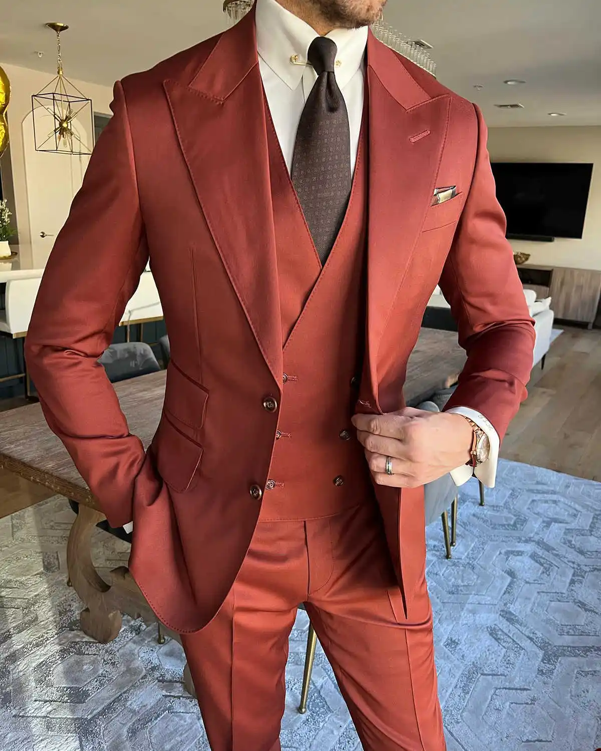 Trajes de boda sencillos para hombre, esmoquin con solapa de pico para novio, chaqueta de 3 piezas, pantalones, chaleco para fiesta, negocios, hecho a medida