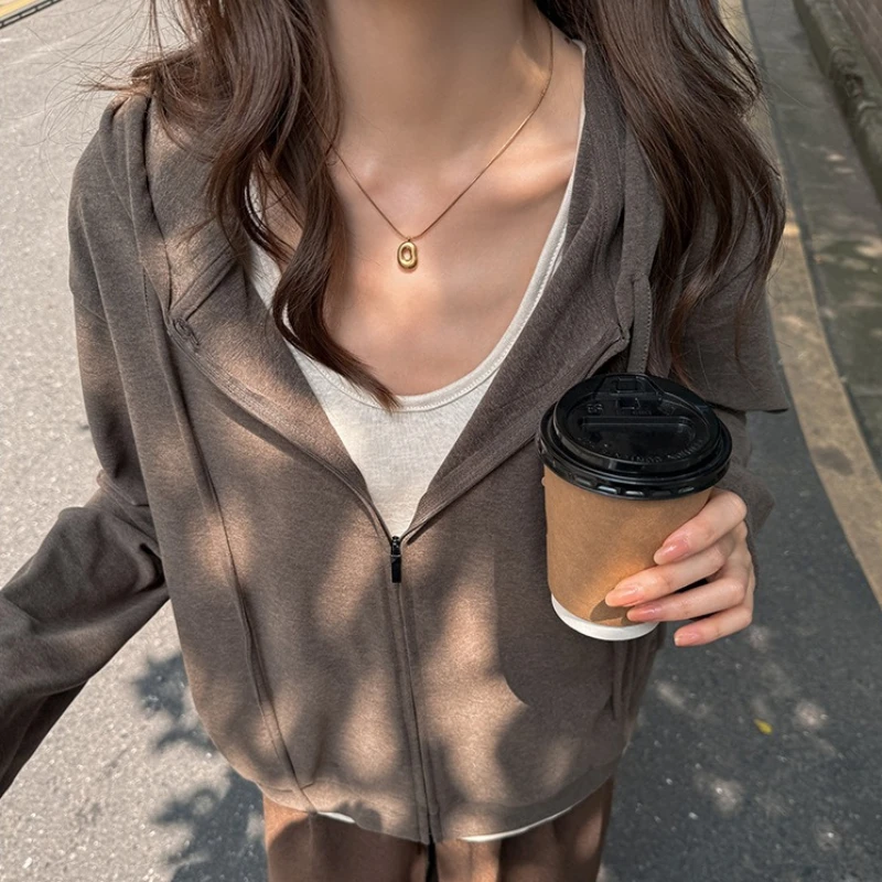 Autumn Winter Women Hooded Cardigan Coat Korean Loose Long Sleeve Versatile High Sense Ladies Daily Outerwear