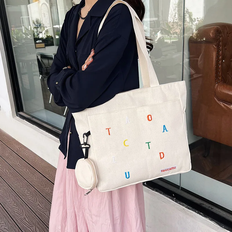 Large Capacity Commuting Tote Bag Simple and Casual Letter Printed Underarm Bag Lightweight Versatile Student Shoulder Handbag